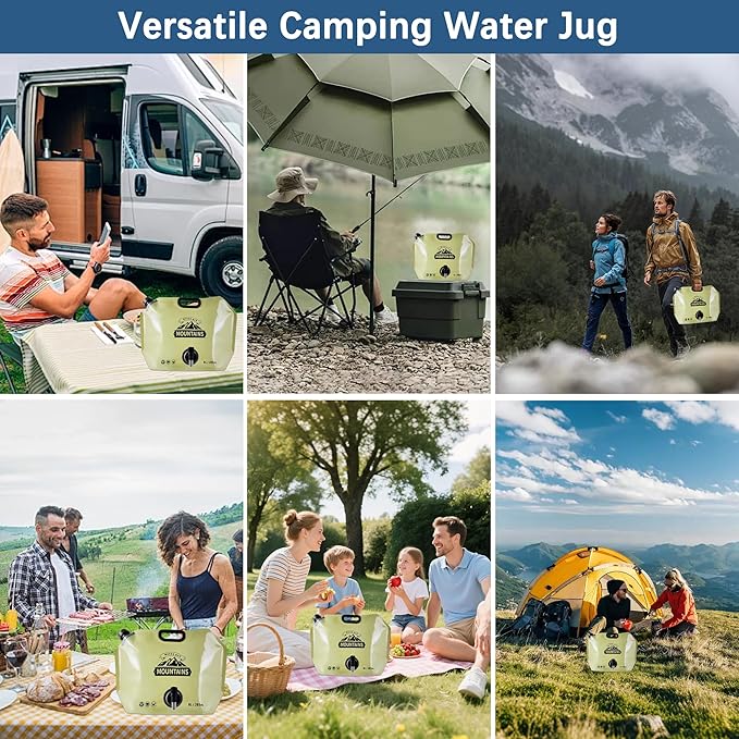 Camping Water Jug 2.1 Gallon Collapsible Water Container Portable Water Bag for Travel Outdoor Hiking BPA Free Lightweight (Beige (2.1Gal), 4)