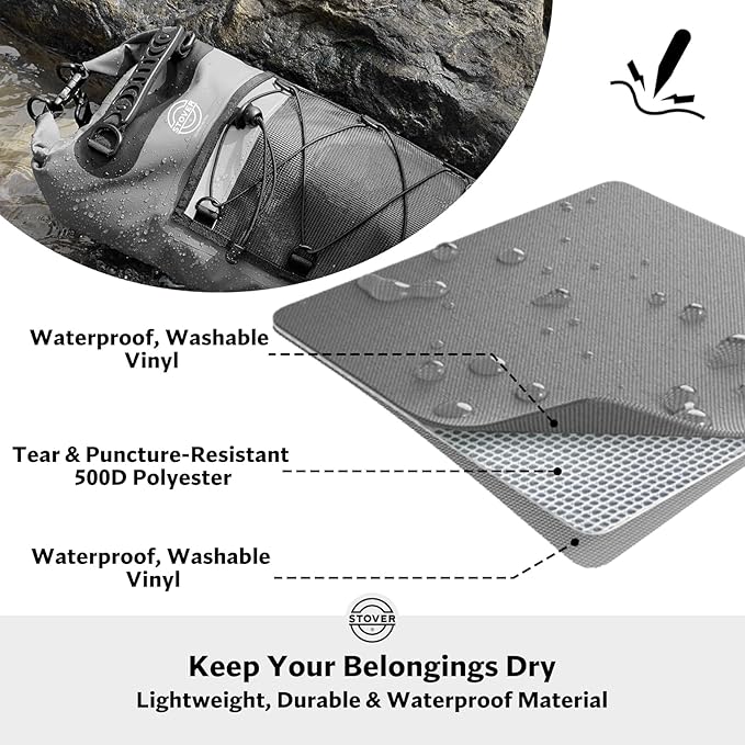 STOVER 5/10/25/30/40/55L Waterproof Backpack- Floating Dry Bag for Kayaking, Travel, Beach, Hiking, & Camping, Men/Women