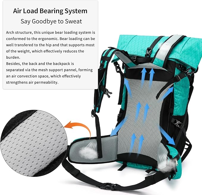 Hiking Backpack,40L to 50L Extra Large Capacity Hiking Bag,Internal Frame Camping Backpack,Upgraded X-PAC Lightweight Sport Daypack Travel Backpack Fit For Mountain Climbing Camping(Peacock Green)