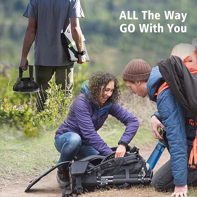 MORECORE Portable Camping Fan with LED Lantern, 24HRS Running 8inch Rechargeable Tent Fan, Powerful 3-Speed 180° Rotate with Hook, Quiet for Outdoor RV Travel Fishing Hurricane Emergency Power Outage