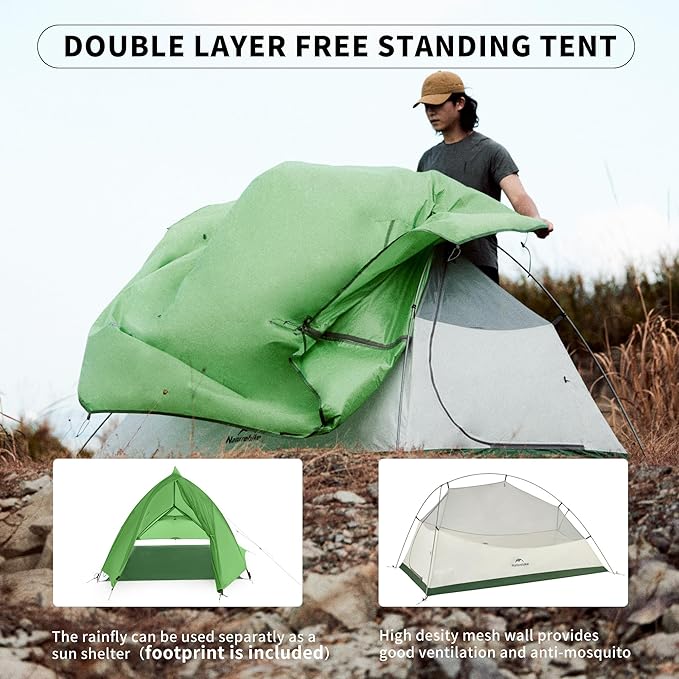 Naturehike Cloud-Up 2 Person Tent Lightweight Backpacking Tent with Footprint - Free Standing Ultralight Camping Hiking Backpack Tents Two Person Tent