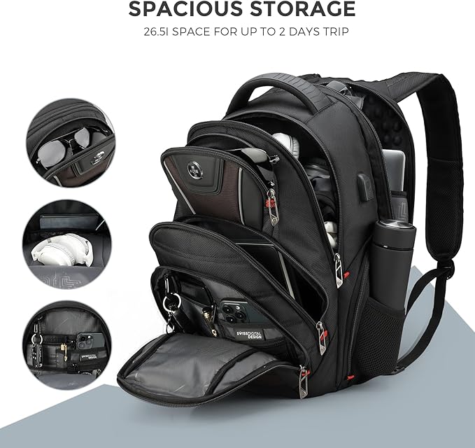Swissdigital Design Men's Laptop Backpack for Man，Large Capacity Business Travel Backpack Black/Brown | J14-32