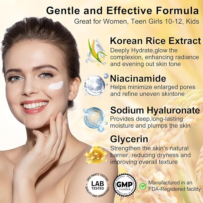 DOYEEWO Skin Care Set,6Pcs Women Teen Glass Skincare w/Korean Rice Extract,Hydrate Glow Repair Anti-Aging Facial Routine Kit Self Care Gifts for Women Mom Wife Teenage Girl Valentines Christmas Gifts
