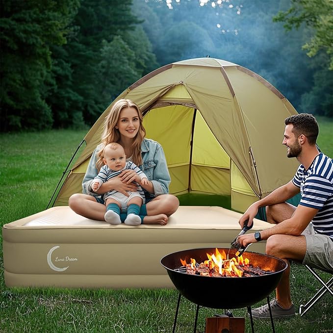 King Air Mattress with USB Rechargeable Built-in Pump, Wireless Inflatable Airbed, FlexWeave Tech for 1100 lbs Enhanced Support, Portable for Home & Camping, Leak Proof Design, Carry Bag