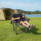 OUTDOOR LIVING SUNTIME Oversized Padded Comfy Camping Chair with Removable Footrest， Weight Capacity 400 LBS, Heavy Duty Moon Round Leisure Folding Chair for Camping, Hiking, Carry Bag, Gray