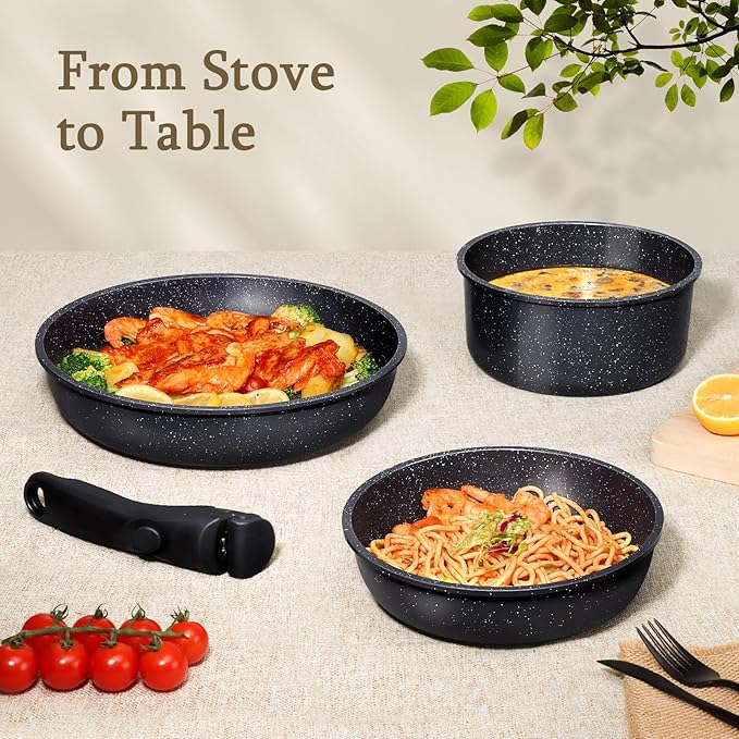 GiPP Ceramic Non Stick Pots and Pans Set,Nonstick Detachable Handle Cookware Sets,Healthy Non Toxic PFAS PFOA & PTFE Free, Dishwasher ＆Oven Safe, Induction Kitchen Pot and Pan, 8 Piece Grey