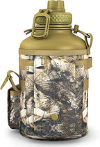 Combat Canteen - 64oz Insulated Water Bottle with Paracord Handle, Stainless Steel Water Jug with Rugged Pockets for Keys, Wallet & Phone - Woodland Camo