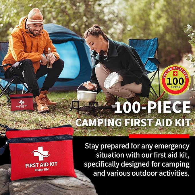 Protect Life Survival First Aid Kit for Home/Business, Camping Survival Kits | Mini Travel First Aid Kit | Camping Equipment | Small Kits for Car | Outdoor Emergency Survivals Pack - 100pcs