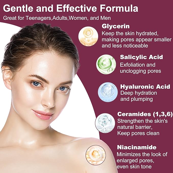Women Teens Skin Care Set, 6 PCS Skincare Set for Acne Prone & Enlarged Pore Skin W/ Korean Salicylic Acid ,Anti-Allergy ,Deep Clean, Hydrating, Calming, Unclog & Minimize Pores for All Skin Types