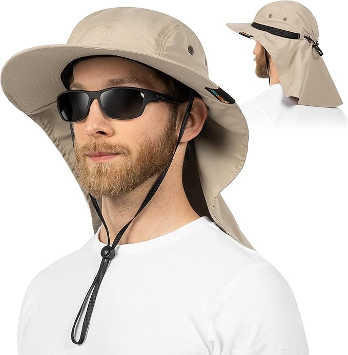 SUN CUBE Sun Hat for Men, Wide Brim Fishing Hat Neck Flap Cover Men, Women, Hiking, Camping, Sun Protection UV, Gardening