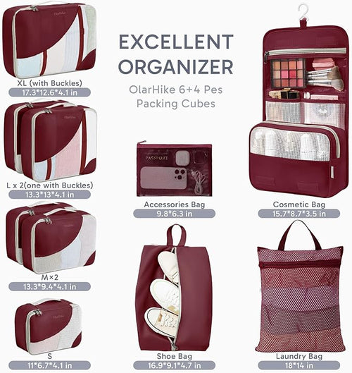 10 Set Packing Cubes for Travel, Gifts for Women Mom,Anti-Tearing Suitcase Organizer,OlarHike Vacation Essentials & Accessories for Cruise Ship