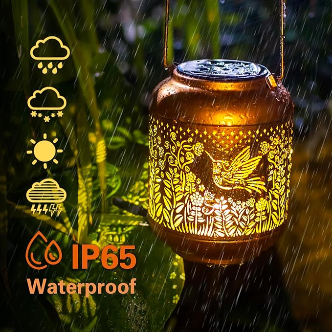 Hummingbird Solar Lanterns Outdoor Waterproof Hanging Solar Lights Hummingbird Gifts for Women/Men Metal Decorative LED Hummingbird Lanterns for Garden Decor,Patio,Lawn,Pathway,Yard