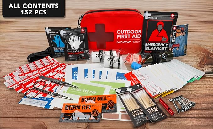 152 PCS Waterproof First Aid Kit, Portable Small Boat Dry Bag Bug Out Bags, Emergency Medical Kit Ideal for Boating, Camping, Fishing, Kayaking, Floating, Red