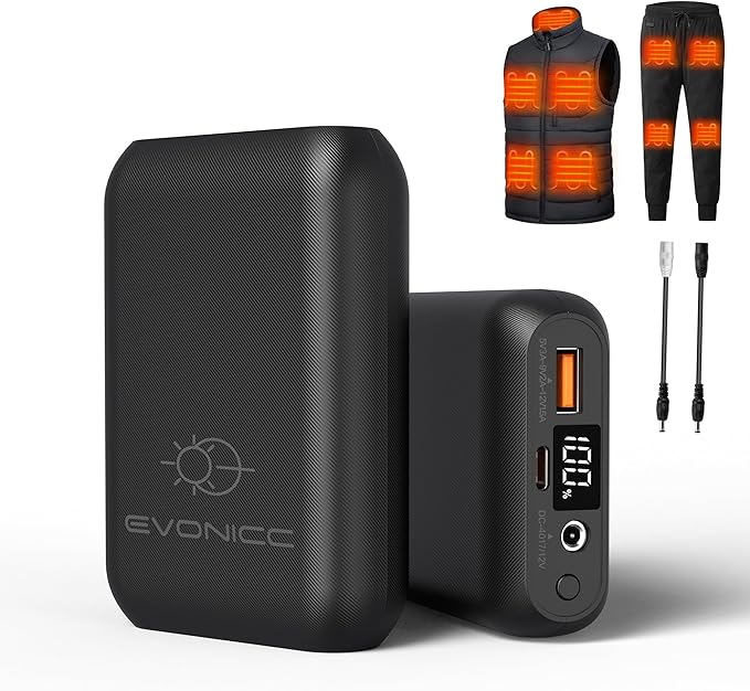 7.4V 16000mAh Battery Pack for Heated Vest with DC USB-C Ports, Portable Rechargeable Power Bank with Digital Display, Heated Vest Battery Pack for ORORO Venustas Heated Vest, Jacket, Pants