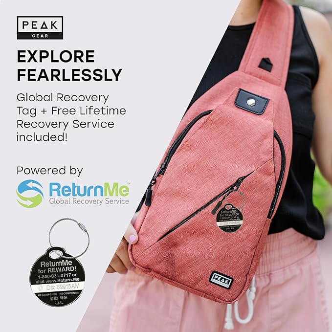 Peak Gear Travel Sling Bag. Compact Crossbody Bag | Lighter and Smaller than a Backpack | Lifetime Lost & Found ID Tag