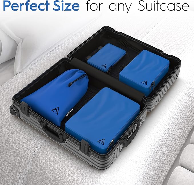4-Piece Deluxe Compression Packing Cubes Travel - Maximize Space In Luggage With Double Capacity Design, Luxury Compressible Packing Cubes For Travel, Large, Small, & Medium Set