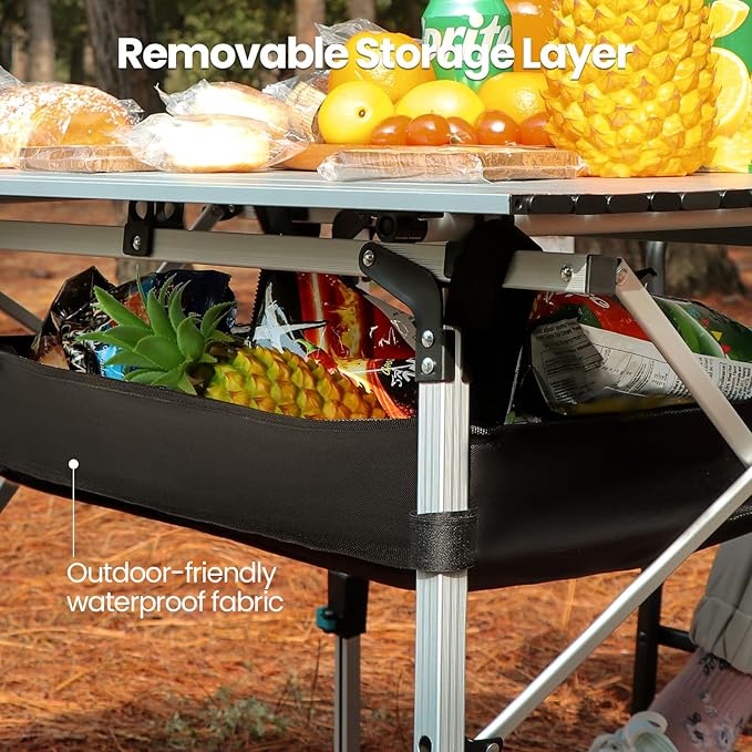 Portable Camping Table with Adjustable Legs, Lightweight Aluminum Folding Table Foldable Table for Outdoor Cooking, Picnic, Beach, Backyards, Rectangular