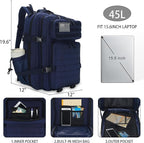 Sparklekle Military Tactical Backpack 45L 3 Day Assault Pack Waterproof Molle Hiking Rucksack for Men and Women (Blue)