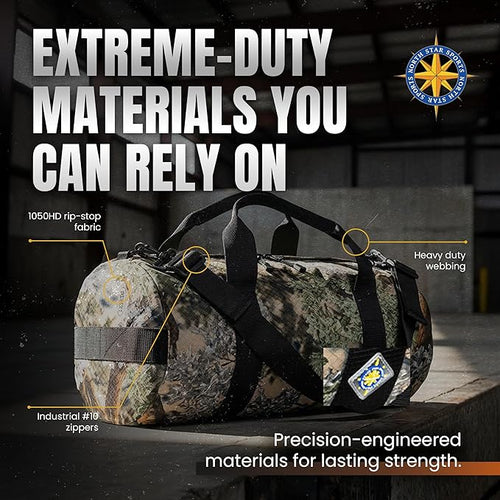 175L Extreme Duffel Bag, Heavy-Duty Gear Bag, 1050D Tuff Cloth, Diamond Ripstop, Reinforced Stitching - Black (18” x 42")