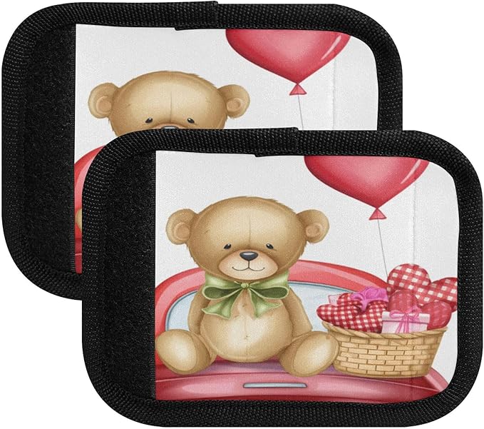 2 Pack Valentines Bear Luggage Handle Wrap, Detachable Luggage Tag, Neoprene Suitcase Wrap with Comfort Grip & Bright Identifier for Suitcase, Travel Bag, Sports Bag