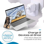 Ceptics African Travel Adapter Set 2 in 1 USA to Africa, S. Africa, Nigeria, Ghana, Uganda (Type M, E/F, Type G) - 3 Pack (Does Not Convert Voltage)