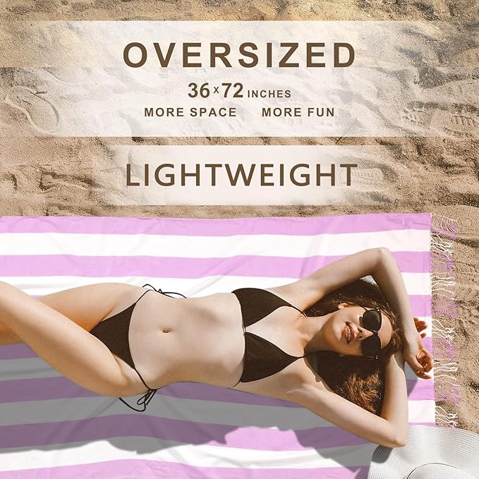 Genovega 6 Packs Oversized Turkish Beach Towels Thin Quick Dry Sand Free Pool Swim Bathing Towel Extra Large Travel Blanket Adult Essentials Accessories Summer Vacation Stripe