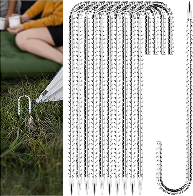 30 Pieces 12 Inch Long 5/16 Inch Diameter Rebar Tent Stakes Heavy Duty, Ground Anchors,Rebar Yard Fence Metal Lawn Bounce House Stakes Heavy Duty, Chain Link Fence J Hooks for Garden Wire Fencing