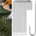 20 Pieces 12 Inch Long 5/16 Inch Diameter Rebar Tent Stakes Heavy Duty, Ground Anchors,Rebar Yard Fence Metal Lawn Bounce House Stakes Heavy Duty, Chain Link Fence J Hooks for Garden Wire Fencing