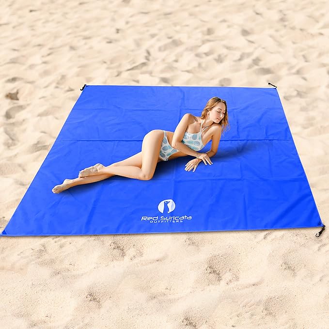 Red Suricata Sand Free Beach Mat – Large Sandproof Beach Blanket, Sandless, Waterproof – Fits and Matches Beach Canopy - Oversized Sand Proof Beach Mats for Outdoor, Picnic, Camping (Large, Blue)