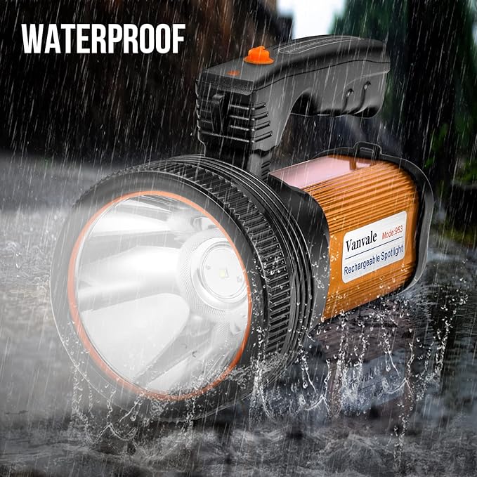 Rechargeable Searchlight Handheld LED Tactical Flashlight with Handle Spotlight 6000 Lumens High-Power Super Bright Torch with USB Output Torch (Gold)