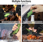8.5" Military Outdoor Hunting Camping Pocket Knife, 7 in 1 Multi-Function Folding Knives with Fire Starter LED Light Seatbelt Cutter Glass Breaker Bottle Opener Tactical Blade (Green)