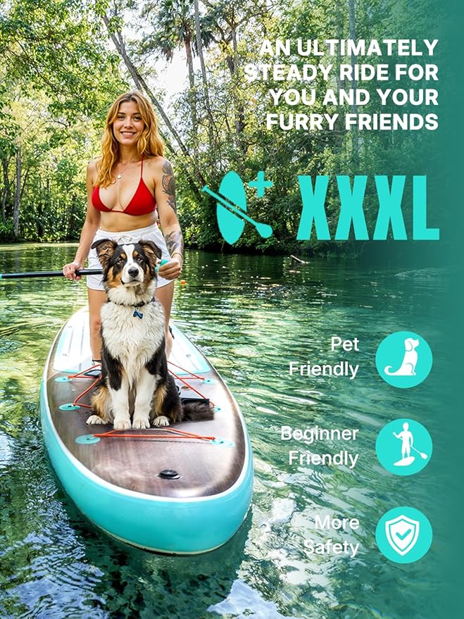 Niphean (Extra Large) Inflatable Paddle Board, SUP for 2+1 People/Family, Stand Up Paddle Board with (Beginner Friendly) StabilTrac Fin, Waterproof Phone Pouch, Paddle Boards for Adults, Gift Ideas