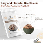 MOUNTAIN ESSENTIALS Freeze-Dried Diced Beef – Fully Cooked Meat | Pre-Cooked | 240g High Protein Intake | 10 Servings | Ready-to-Eat Meal Prep | Pantry Staples, Daily Meals, Emergency Survival, Camping Food | 7-Year Shelf Life | Made in USA