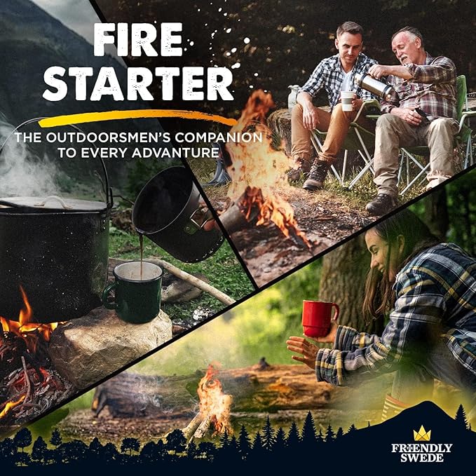 The Friendly Swede Ferro Rod Fire Starter Tool 2-Pack — Flint and Steel Fire Starter Survival Tool with Long Ferro Rod; Weatherproof Firestarter for Camping, Hiking & BBQs; Ergonomic Handle; Easy Grip
