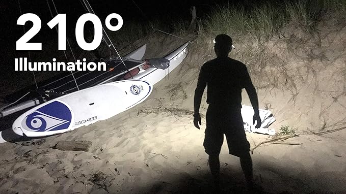 OPTIMAL VENTURES LED Headlamp Liteband Super Lightweight Flex 300 Lumen Bright Head Lamp, AAA Battery Powered Headlamps, Camping, Running, Hard Hat Light, Best Rated for Forehead Flashlight, Blue