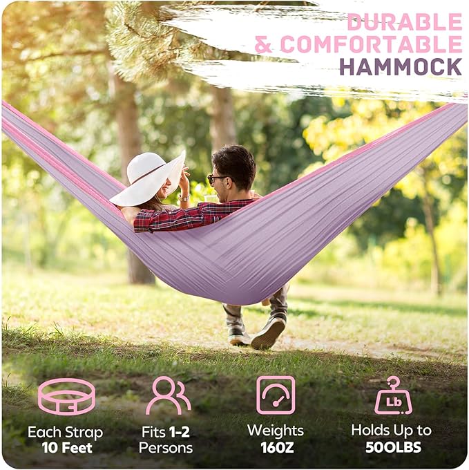 Camping Hammock Lightweight, Portable Hammocks Parachute Hammock with Two Tree Straps, Single or Double Travel Swing Nylon Camp Hammocks, Outdoor Essentials for Beach Backpacking Hiking, Orange