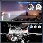 3Pack Headlamp Rechargeable, Super Bright Head Lamps LED Rechargeable, LED Headlight with Motion Sensor, Head Lights for Forehead with Red Light, Headlamps for Adults Kids Camping Essentials Running