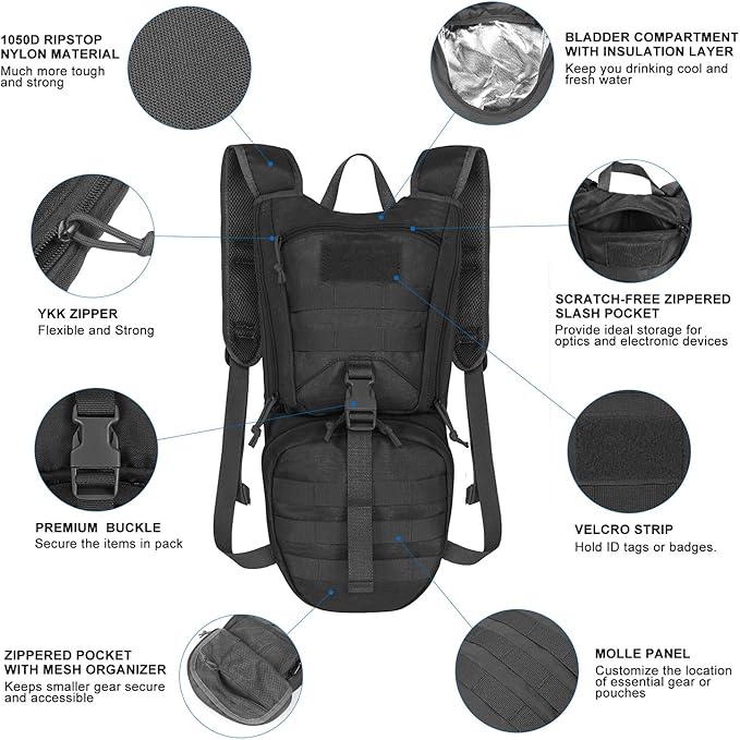 Unigear Tactical Hydration Packs Backpack 1050D with 3L Water Bladder, Thermal Insulation Pack Keeps Liquid Cool up to 4 Hours for Hiking, Cycling, Hunting and Climbing