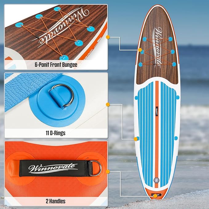 Inflatable Paddle Boards for Adults and Youth, 11'x33 Wood Grain Stand Up Paddle Board with SUP Accessories, Portable Inflatable Paddleboard for All Skill Levels,Blow Up Paddle Board as Present