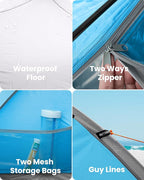 OutdoorMaster Beach Tent Sun Shelter with 2 Ventilated Doors, UPF50+ Easy Setup Beach Tent Canopy for 3 Person, Lightweight & Portable Family Beach Umbrellas for Sand with Carrying Bag -Ocracoke Coast