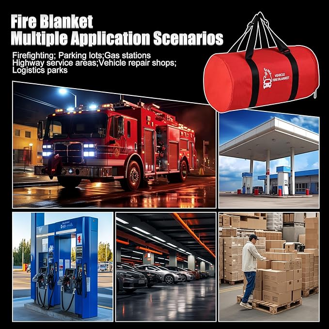 Large Fibreglass Vehicle Emergency Fire Blanket 13.1x19.6 ft, Car Fire Suppression Blanket for Conflagration with Carry Bag, Silver