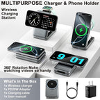 3 in 1 Charging Station, Compatible with MagSafe Charger, Qi2 Certified 15W Foldable & Travel Magnetic Wireless Charger for iPhone 17/16/15/14/13/12, Apple Watch,AirPods (20W Adapter)