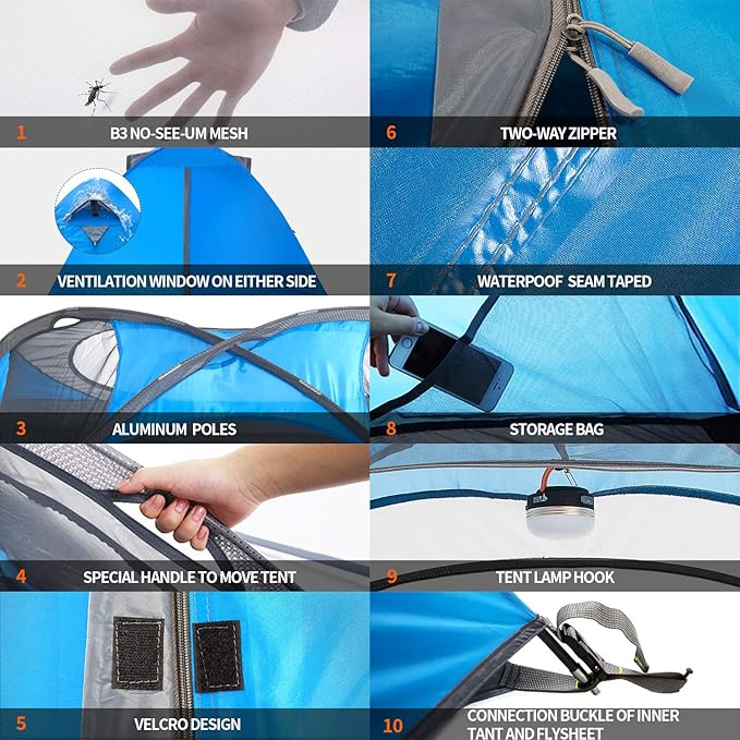 BISINNA 2/4 Person Camping Tent Lightweight Backpacking Tent Waterproof Windproof Two Doors Easy Setup Double Layer Outdoor Tents for Family Camping Hunting Hiking Mountaineering Travel