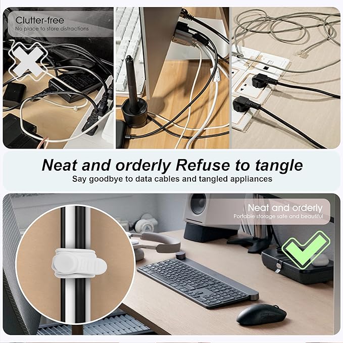Silicone Cable Ties Cord Organizer for Cable Management, 16PCS 4.2" and 7.1" Reusable Cable Organizer Electronic Accessories for Home, Office, Kitchen, School, Travel (White)