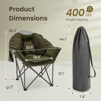 Oversized Padded Comfy Camping Chair for Adults, Portable Padded Lawn Chair, Weight Capacity 400 LBS, Heavy Duty Moon Leisure Folding Chair for Camping, Hiking, Carry Bag, Army Green (2 Pack)