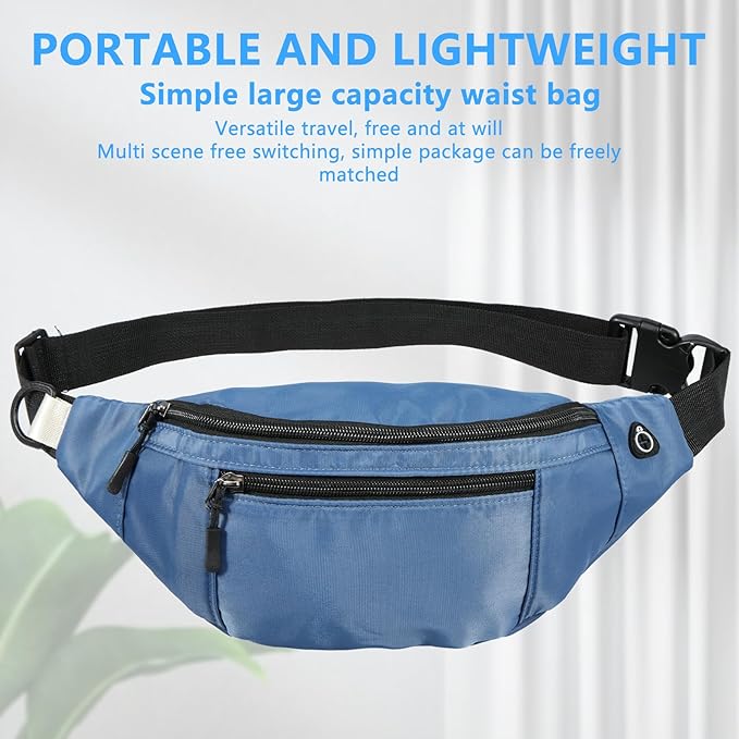 5PCS Crossbody Fanny Pack Bulk,Large Capacity Waist Bag with 4-Zipper Pockets Adjustable Strap Fanny Packs Waterproof Oxford Cloth Travel Belt Bag for Outdoor Shopping Travel Men Women,Blue