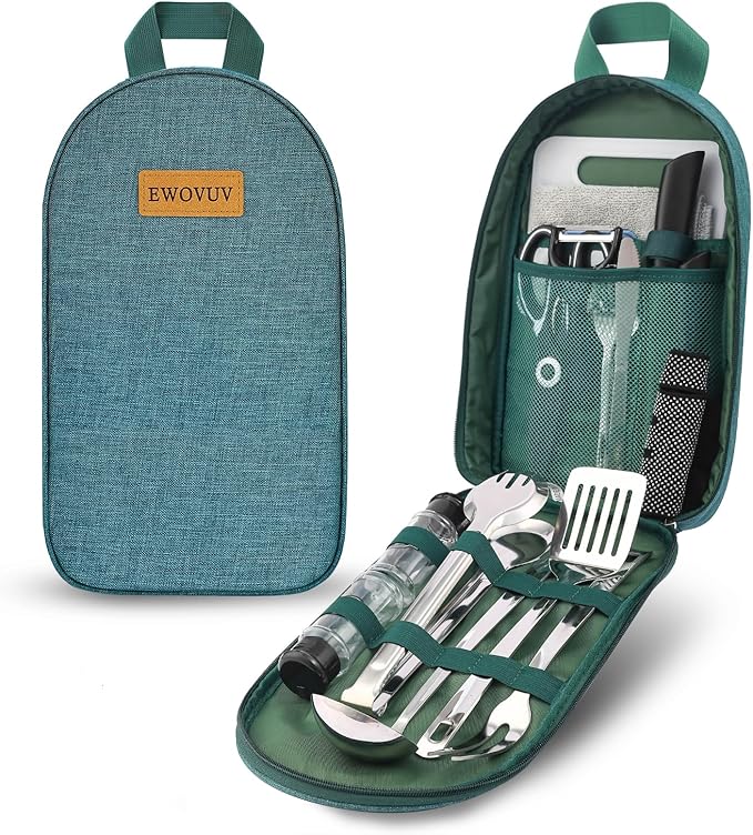 Camping Cooking Utensils Set- Camping Essentials Cookware Accessories Gear Must Haves Camper Tent Camp Kitchen Rv Gadgets Outdoor Stove Portable Picnic Gifts for Women BBQ Stuff
