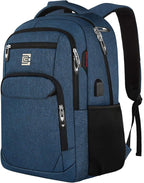 17 Inch Laptop Backpack, Business Anti Theft Slim Durable Laptops Backpack with USB Charging Port, Water Resistant College Computer Bag Gifts for Men & Women Fits 15.6 Inch Notebook-Blue