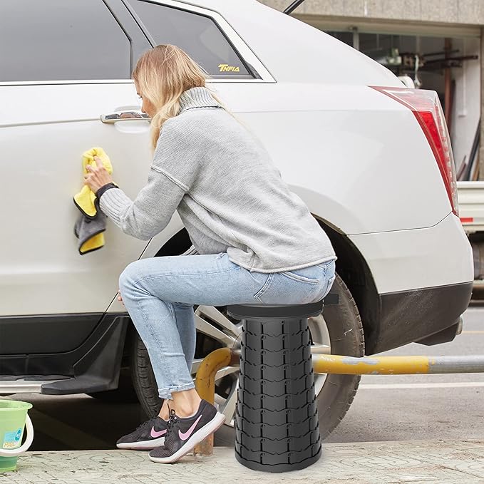 ALEVMOOM Portable Telescoping Collapsible Stool with Cushion & Bag, Retractable Folding Stool for Adults, Lightweight But Sturdy Capacity 440 lbs for Camping Fishing Hiking BBQ