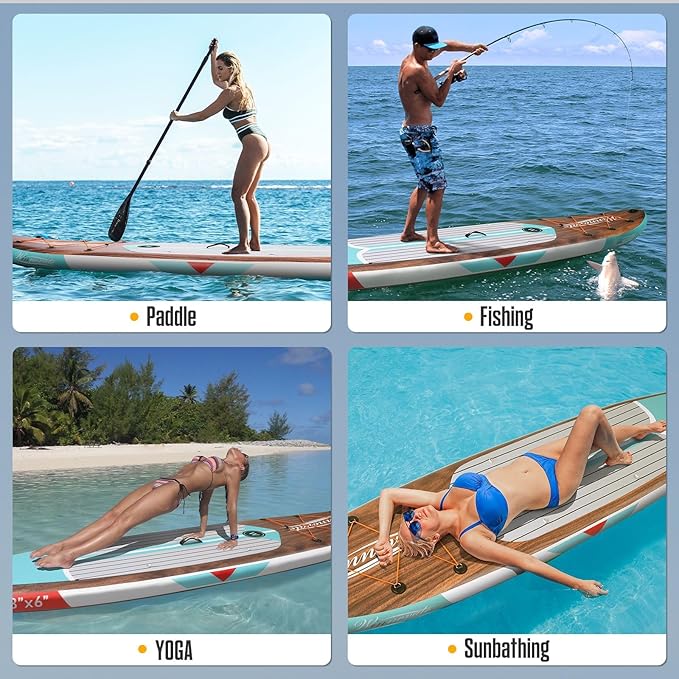 Inflatable Paddle Boards for Adults and Youth, 11'x33 Wood Grain Stand Up Paddle Board with SUP Accessories, Portable Inflatable Paddleboard for All Skill Levels,Blow Up Paddle Board as Present